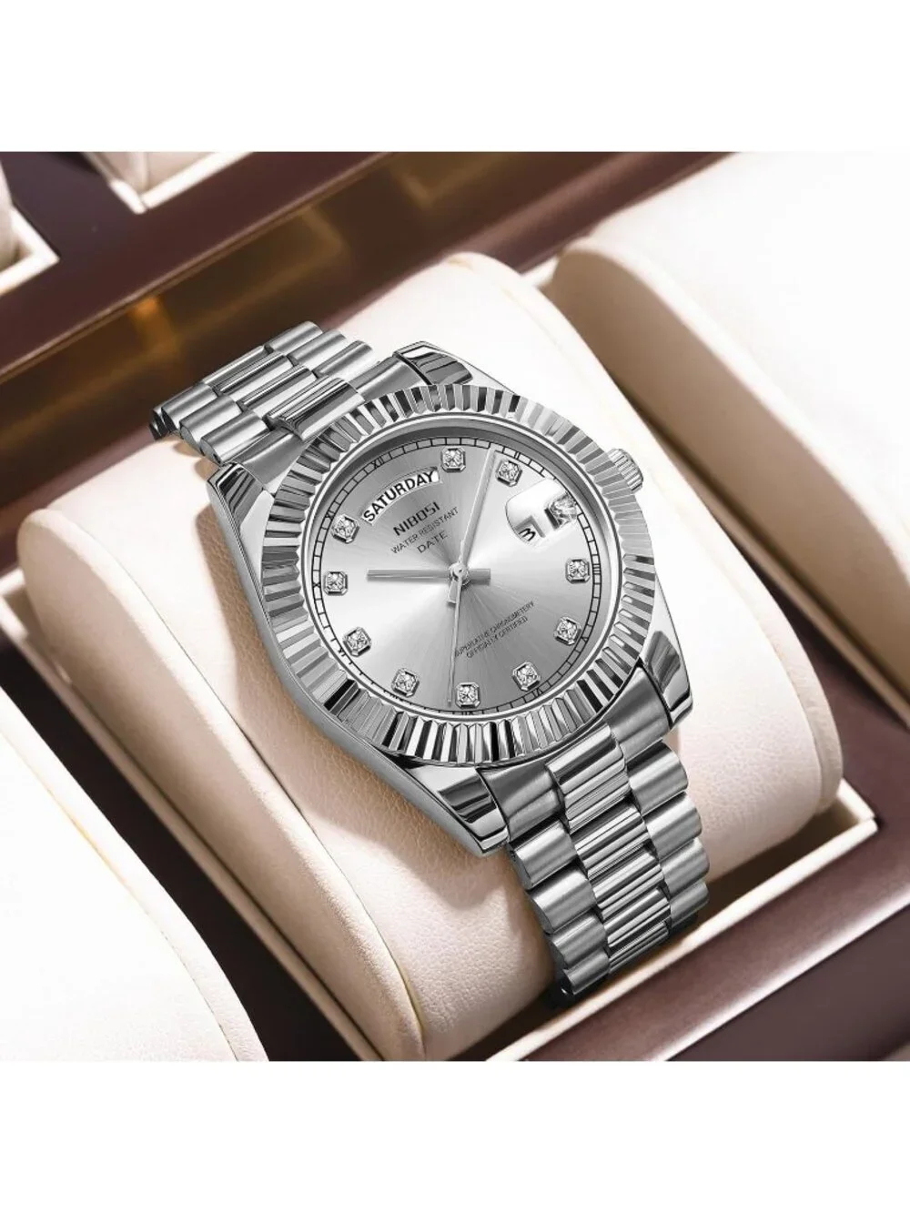 Nibosi Men's All Silver Analog Quartz Stainless Waterproof Desiger Wrist Watch